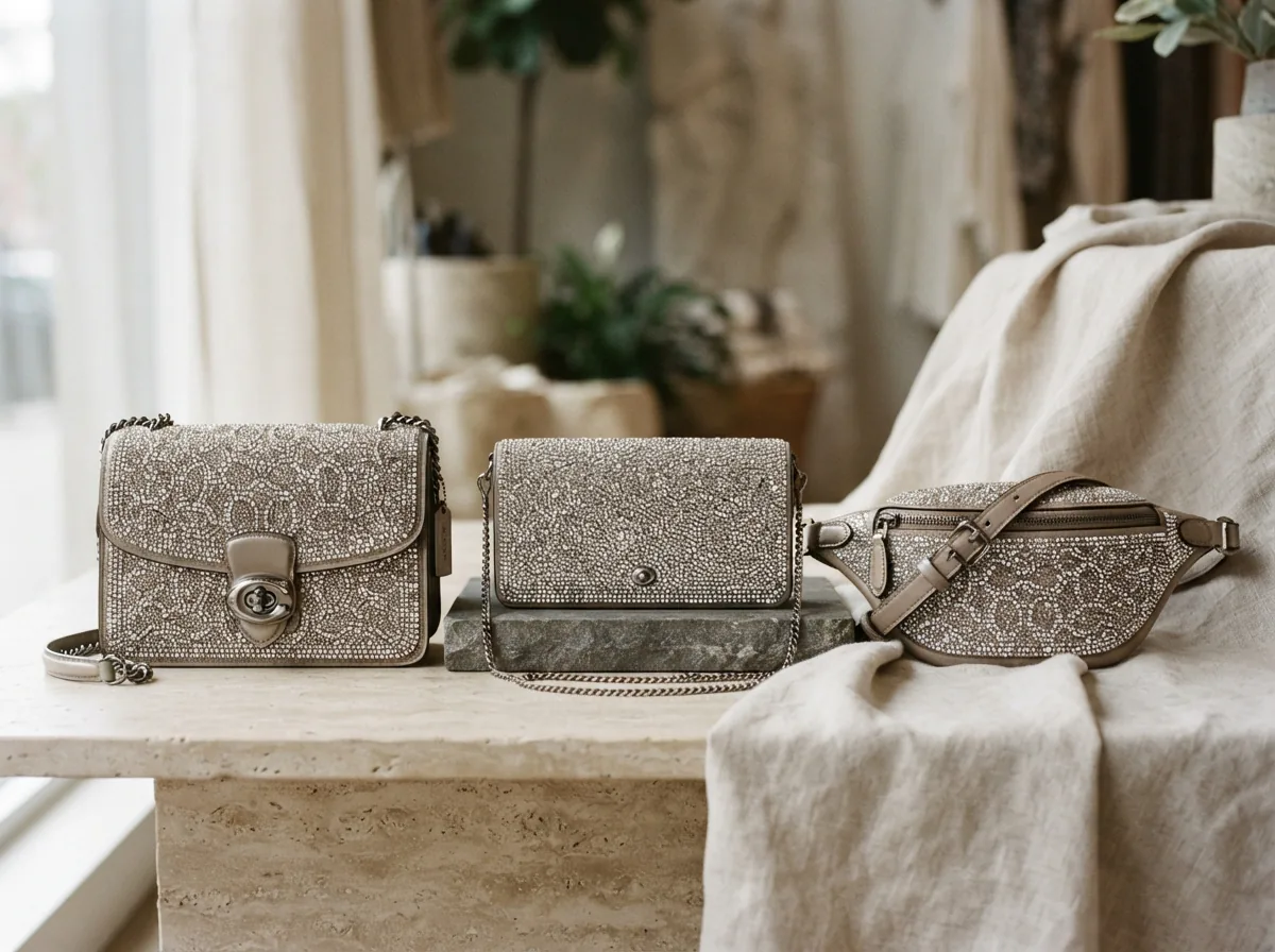 An overview image showing three types of Coach crystal bags representing everyday, statement, and versatile styles.