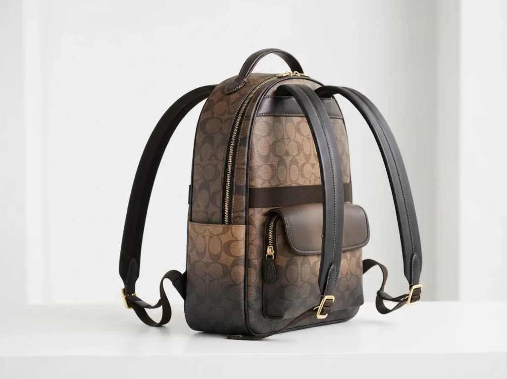 Coach Taylor Backpack features overview showcasing compartments and straps.