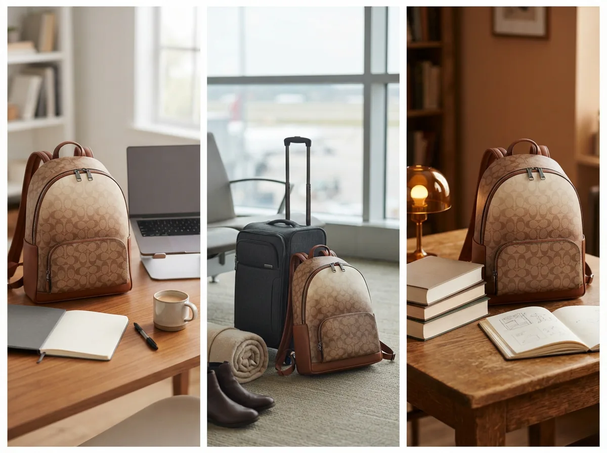 Coach Taylor Backpack use cases in varied settings like office, travel, and study.