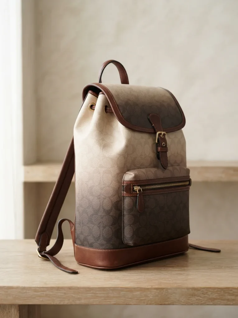 Coach Taylor Ombré Signature Canvas Backpack in a stylish, minimalist setting.