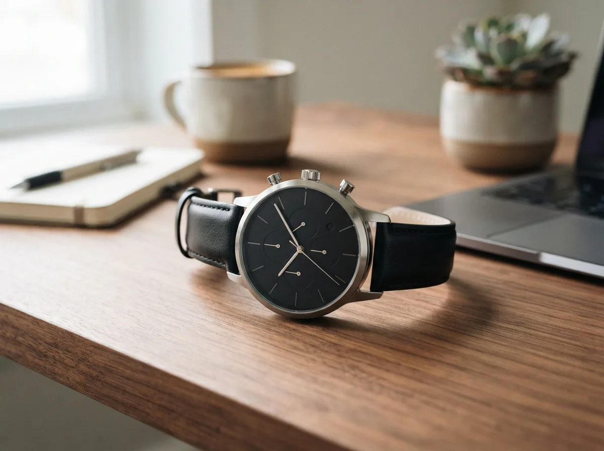 Coach Charter Men's Minimalist Chronograph Watch with black dial in a lifestyle setting.