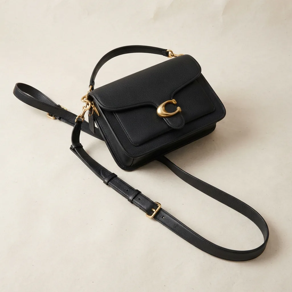 Tabby Shoulder Bag 26 in black leather with crossbody strap and gold metal hardware.