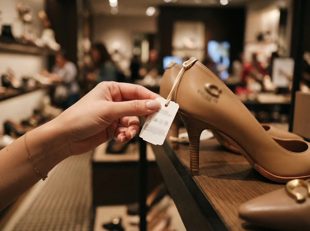 A supportive image of a hand holding a Coach heel tag, symbolizing care and information.