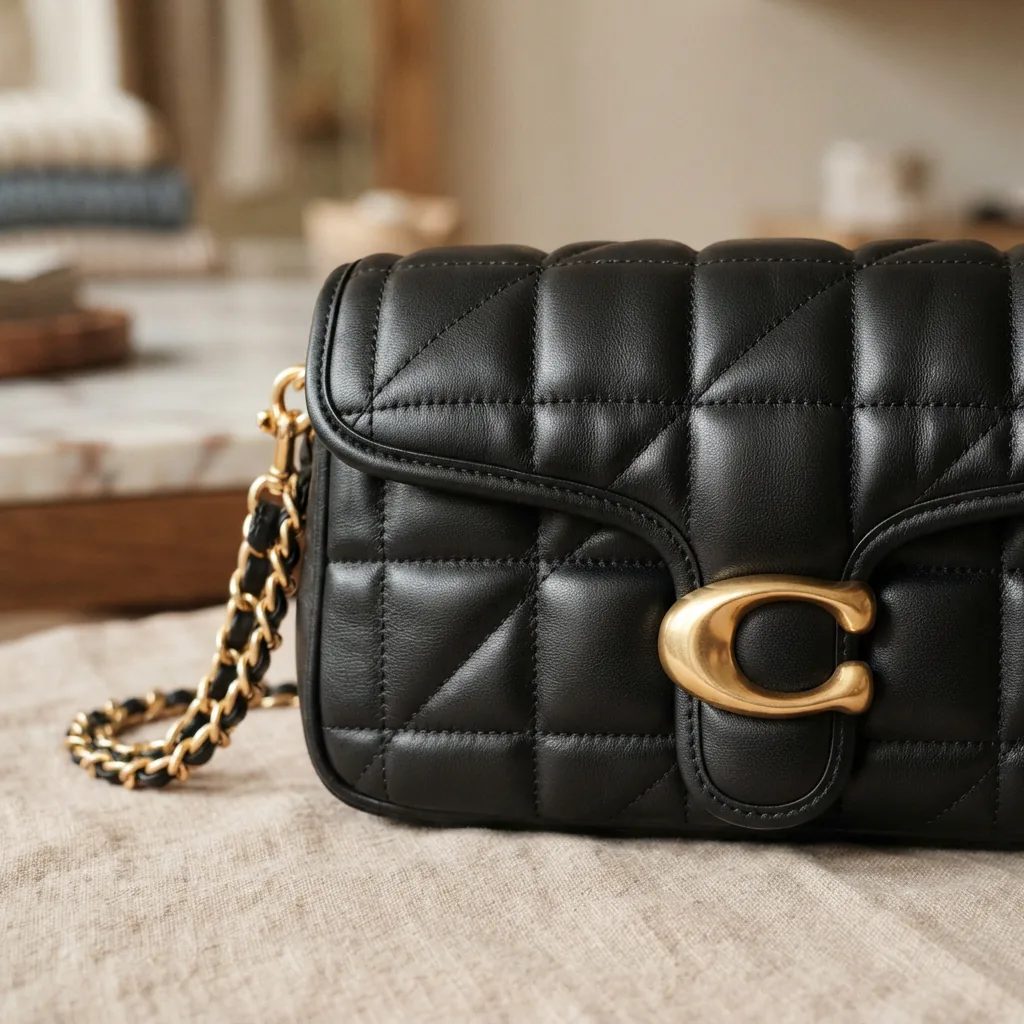 Tabby Shoulder Bag 20 with pillow quilting and chain detail in leather.