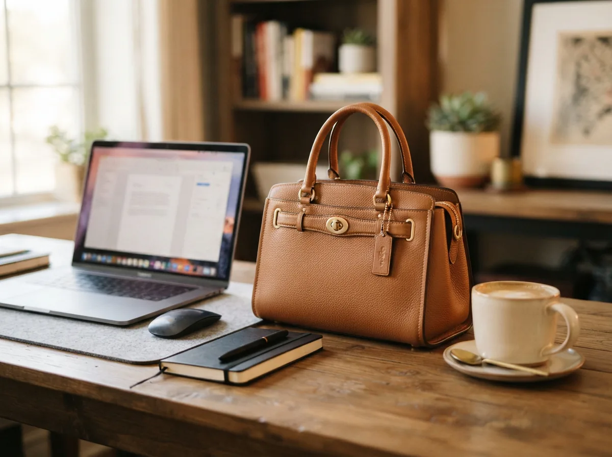 A lifestyle scene showing a Coach purse in use