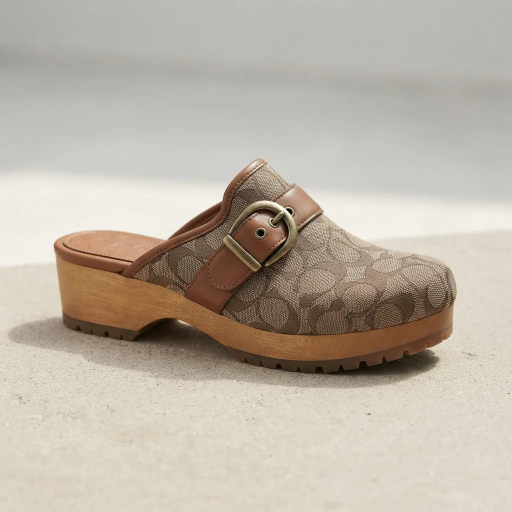 Archival Buckle Clog in signature jacquard fabric shown on a neutral surface.