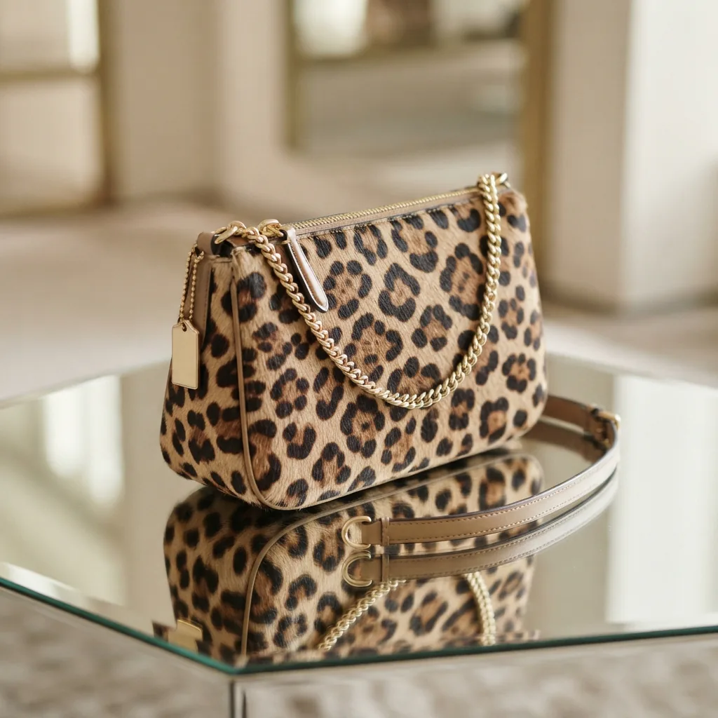 Coach Teri Shoulder Bag in haircalf with leopard print.