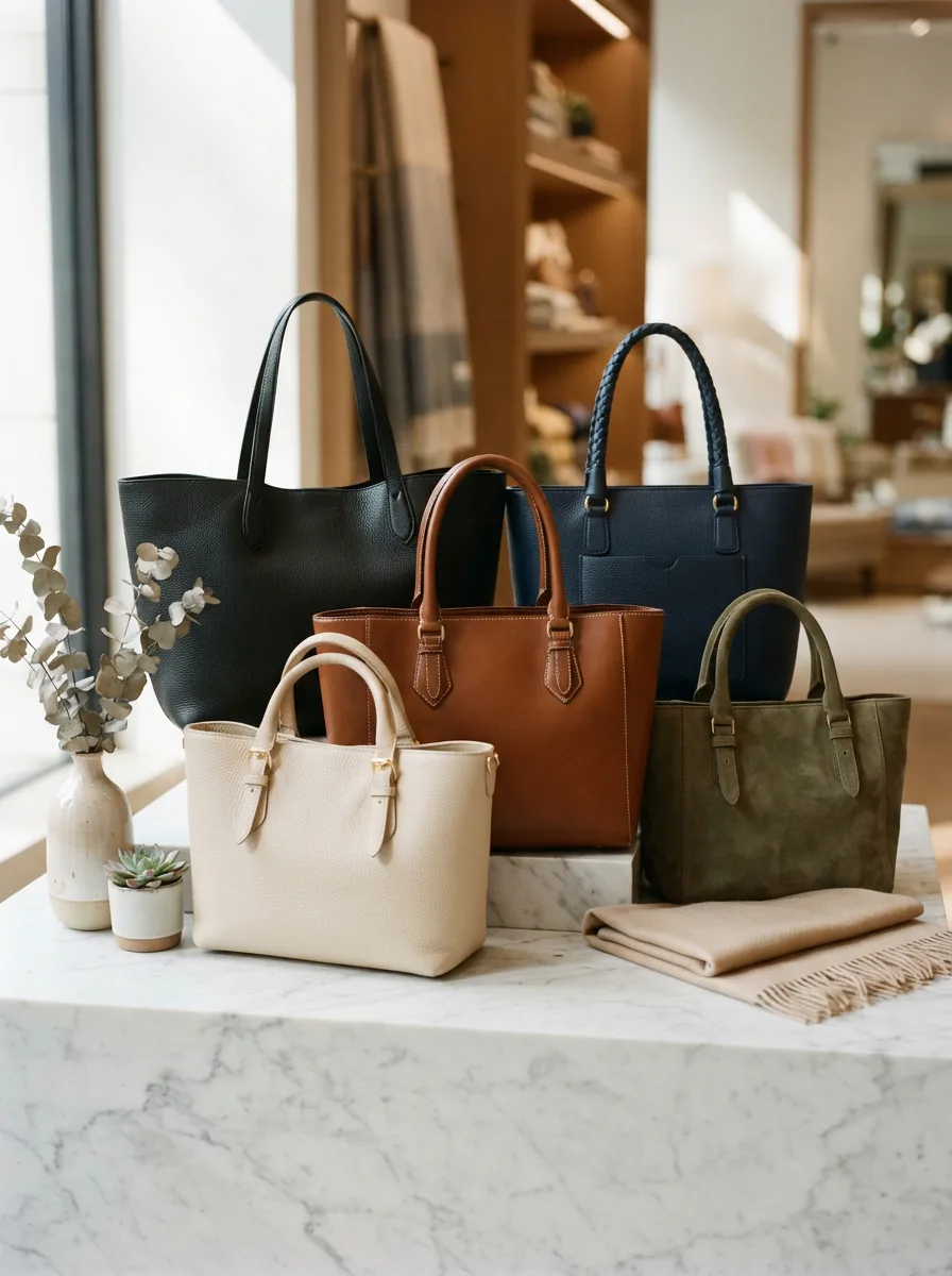 Elegant display of Coach tote bags in a luxurious setting