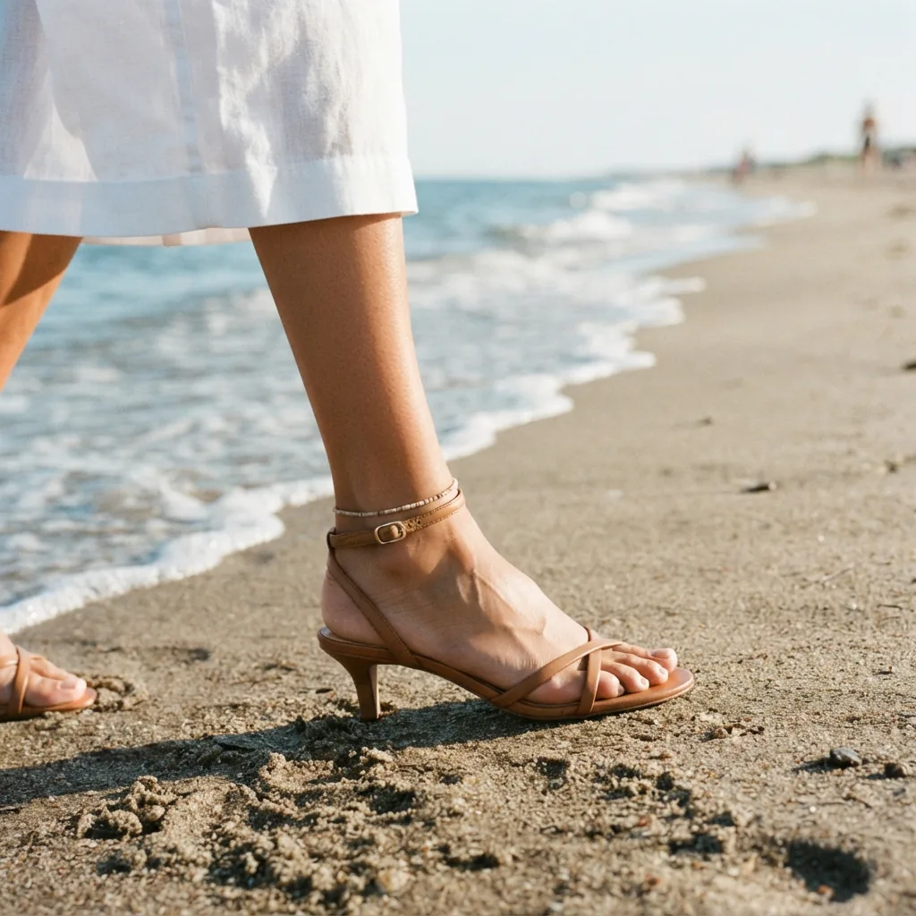 Margot Kitten Heel Sandal in a natural setting