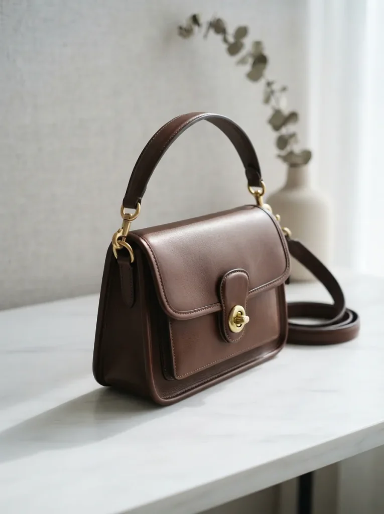A stylish Coach Teri Shoulder Bag as the central focus in an elegant scene.