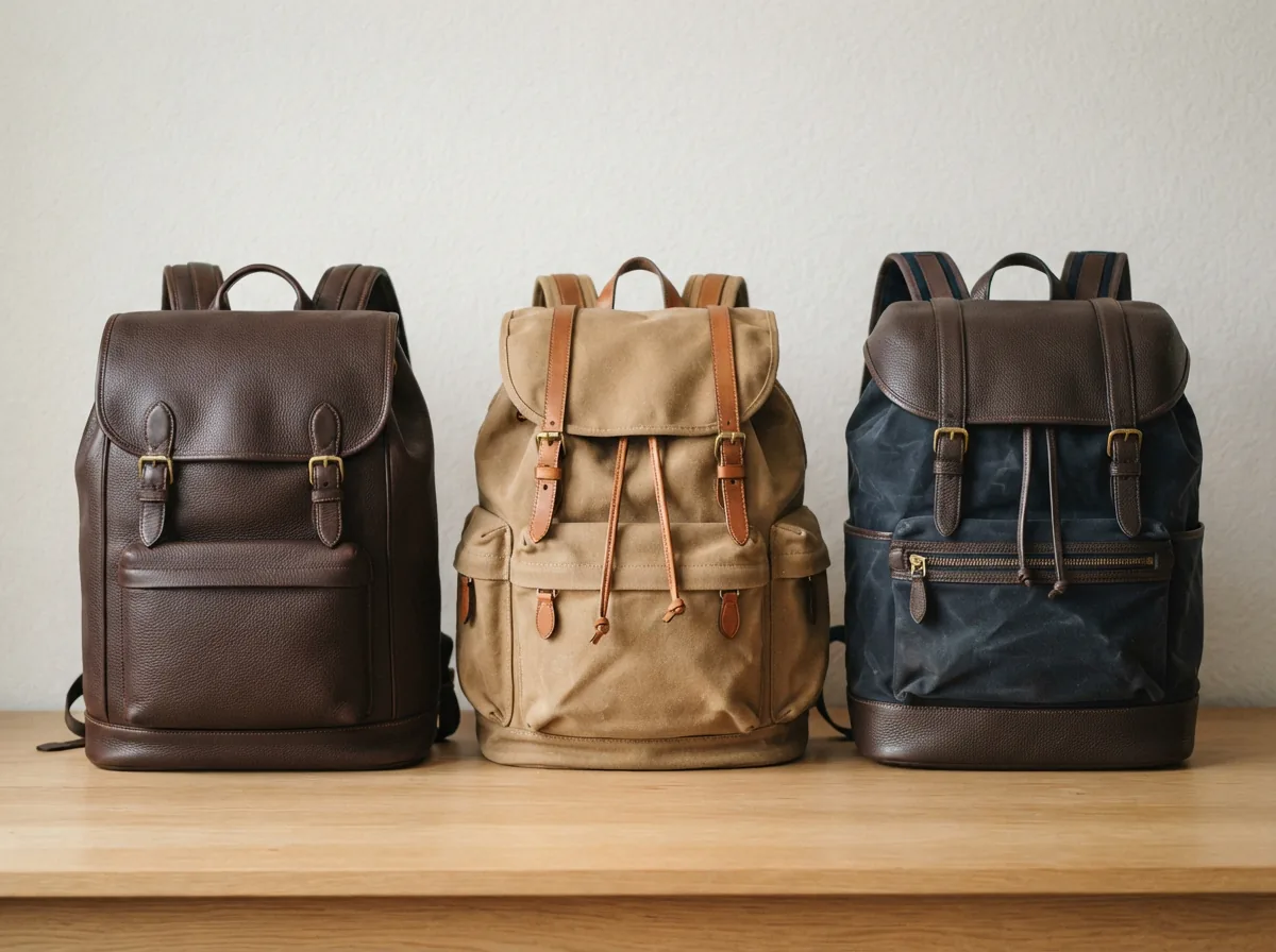 Overview of Coach backpack types, showing leather, canvas, and hybrid styles side by side.