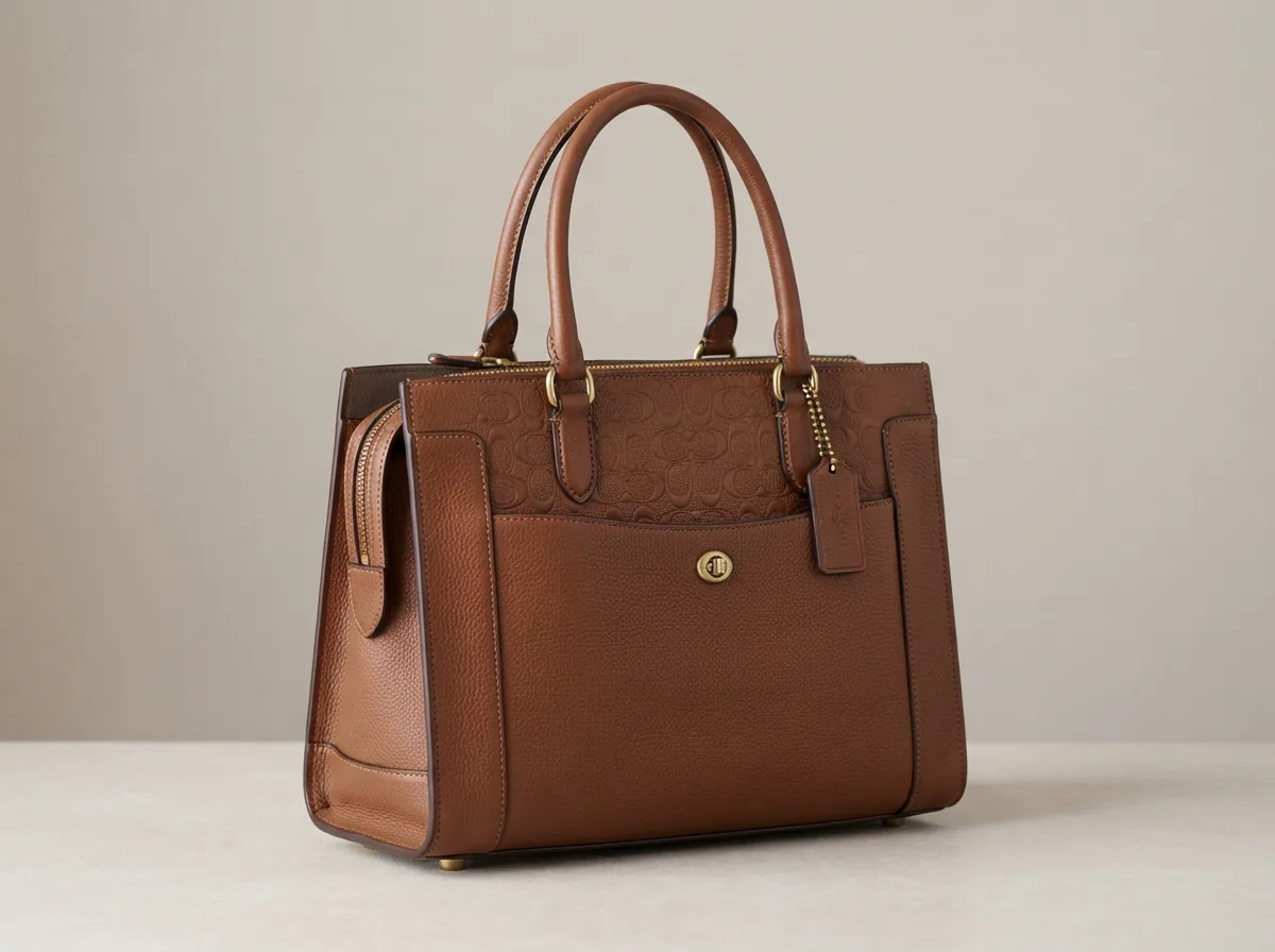 Station Tote Bag In Signature Leather close-up