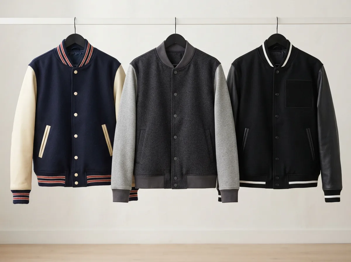 A display of different wool varsity jacket subtypes, each representing a distinct style direction.