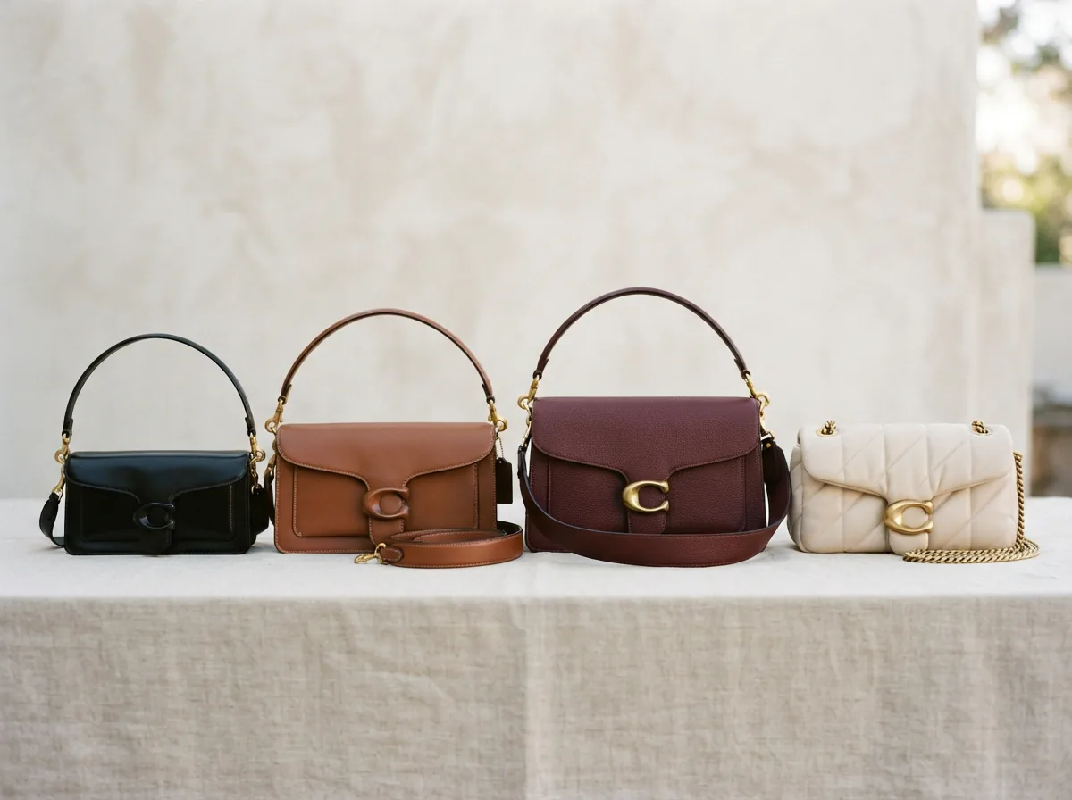 Comparison of Coach Tabby shoulder bags in different sizes and designs for category decision.
