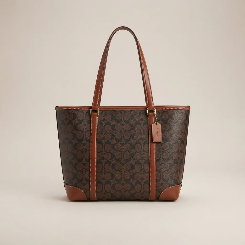 Medium Coach tote bag in signature canvas, displayed to show casual elegance.