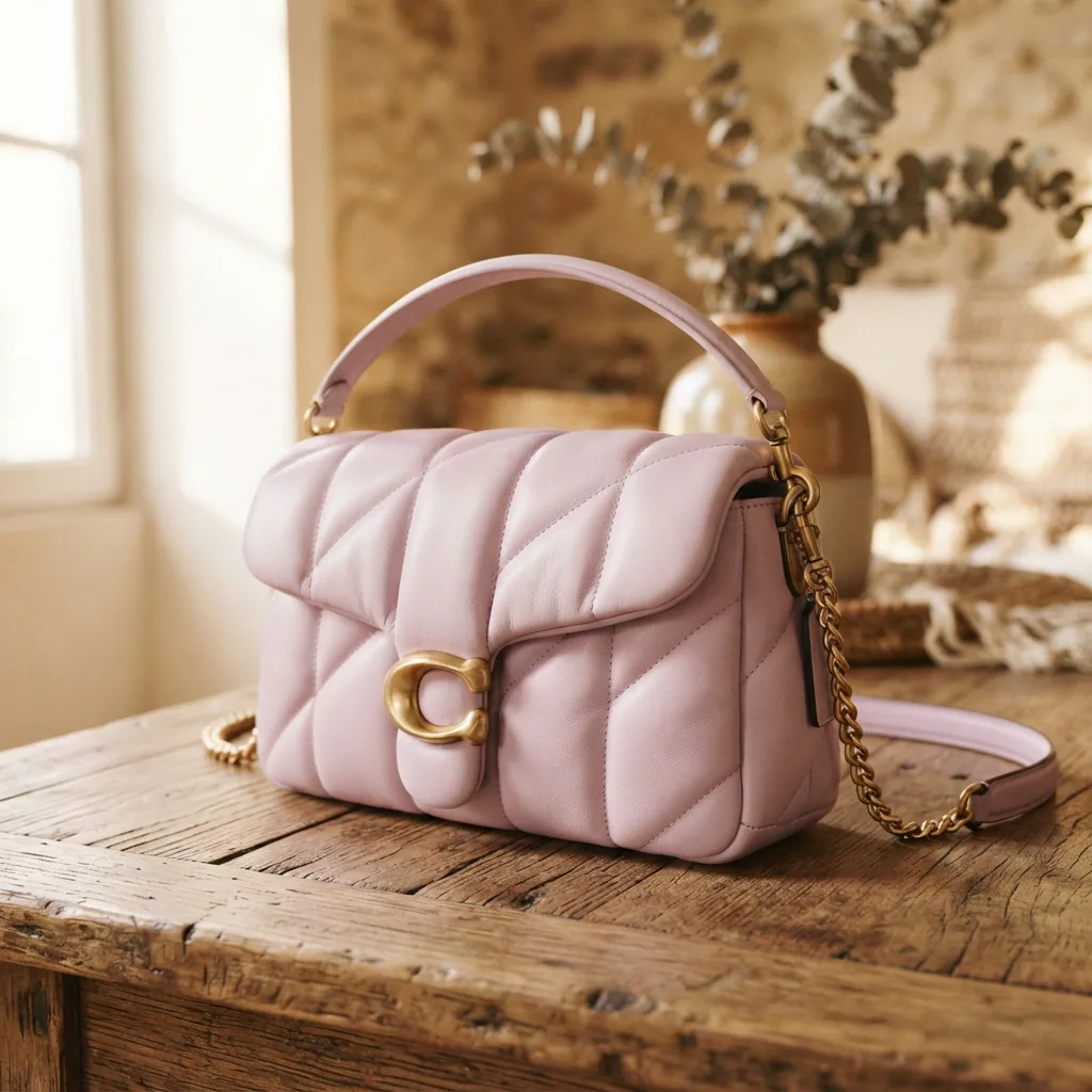 Tabby Shoulder Bag 20 with pillow quilting in a soft hue.