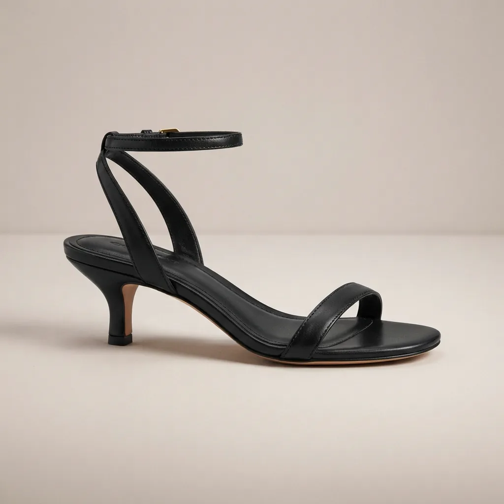 COACH Margot Kitten Heel Sandal in a neutral tone, displayed on a clean surface to highlight its leather texture and elegant heel design.