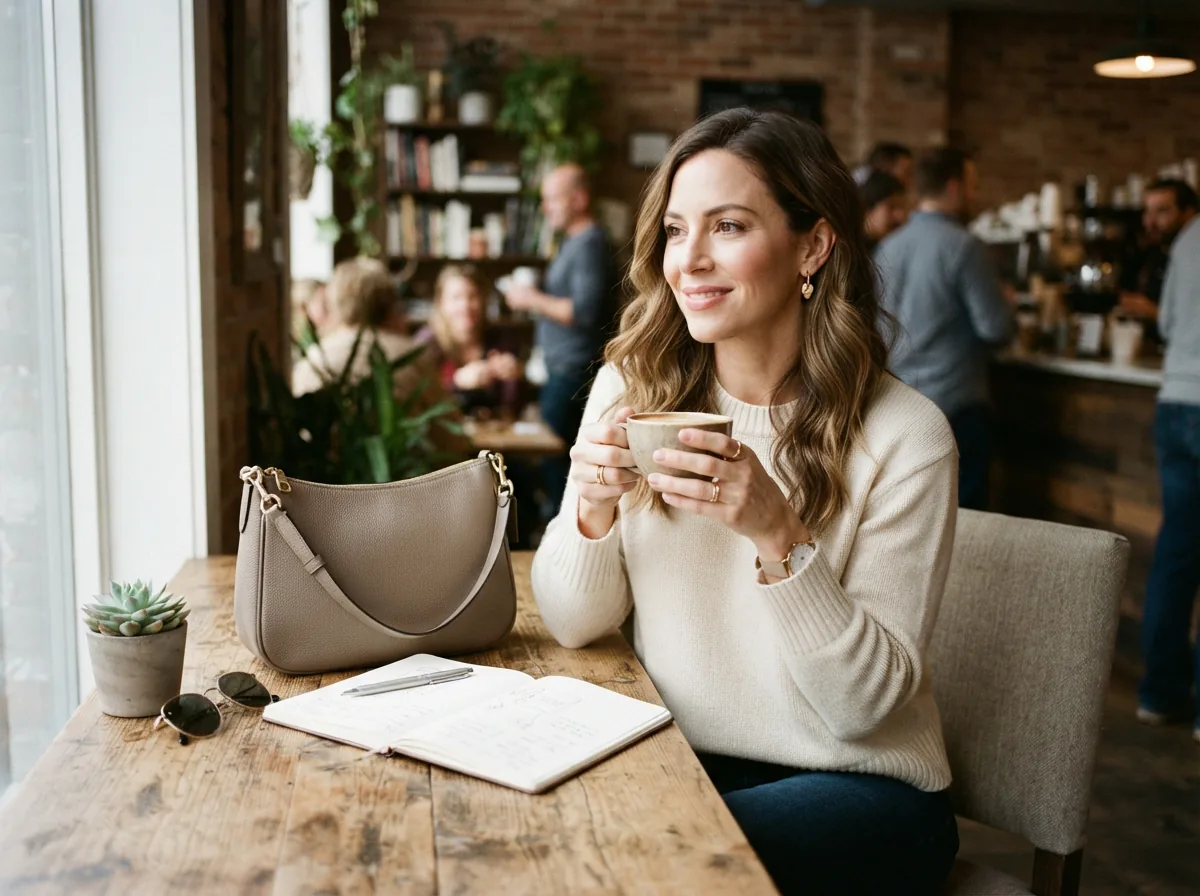 A scene illustrating the Teri Shoulder Bag in various use-case settings.