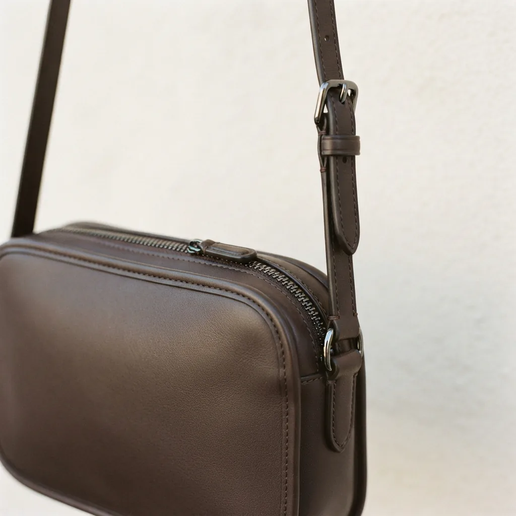 Coach Ashton Crossbody Bag in smooth leather with adjustable strap and zip closure.