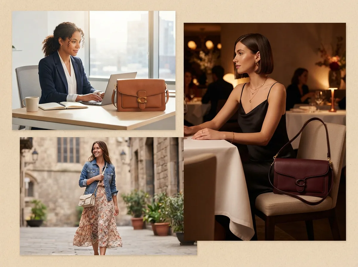 Diverse use cases of Tabby bags in different settings for overall category context.