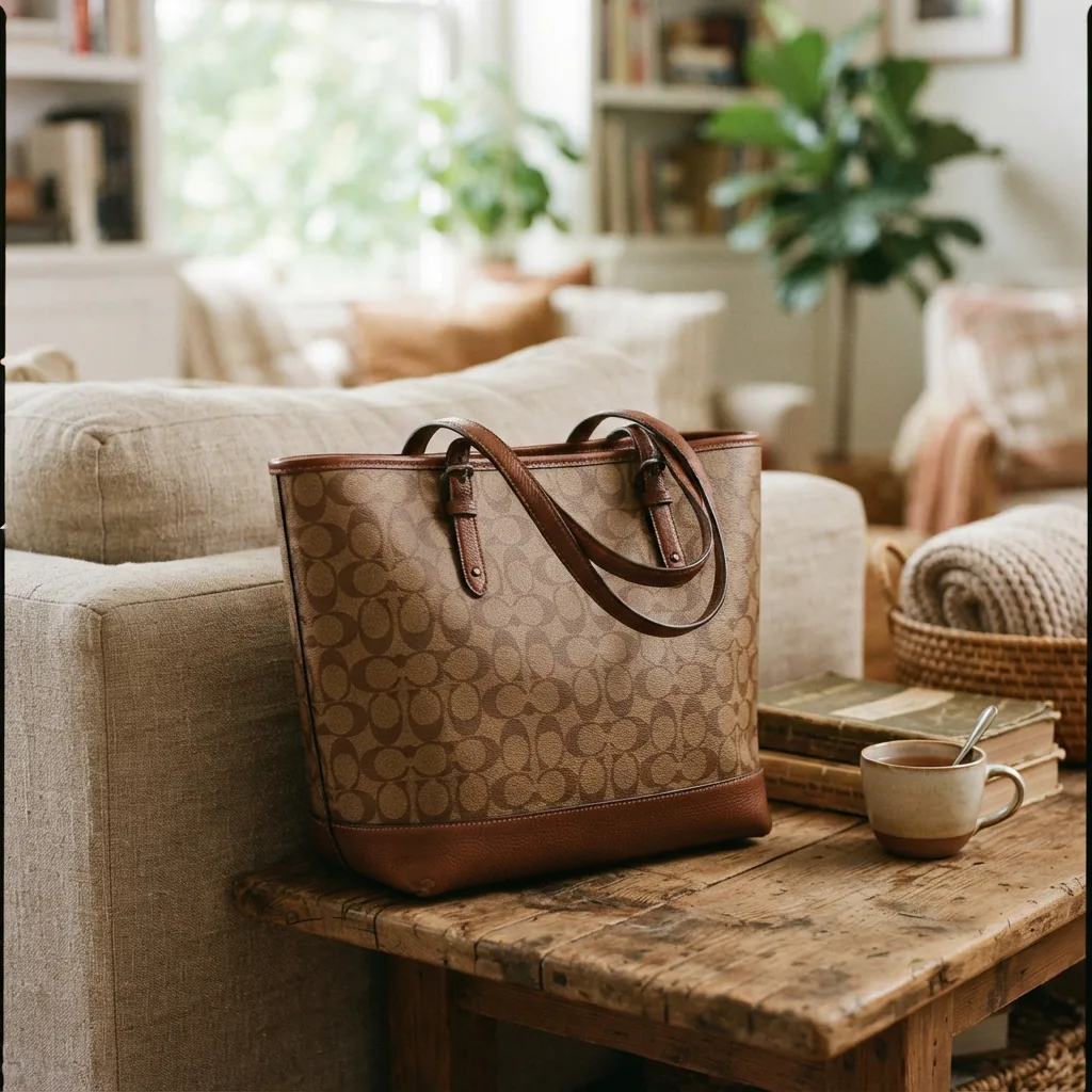 Coach Medium City Tote Bag in signature canvas, arranged to show its medium size and resilient fabric.