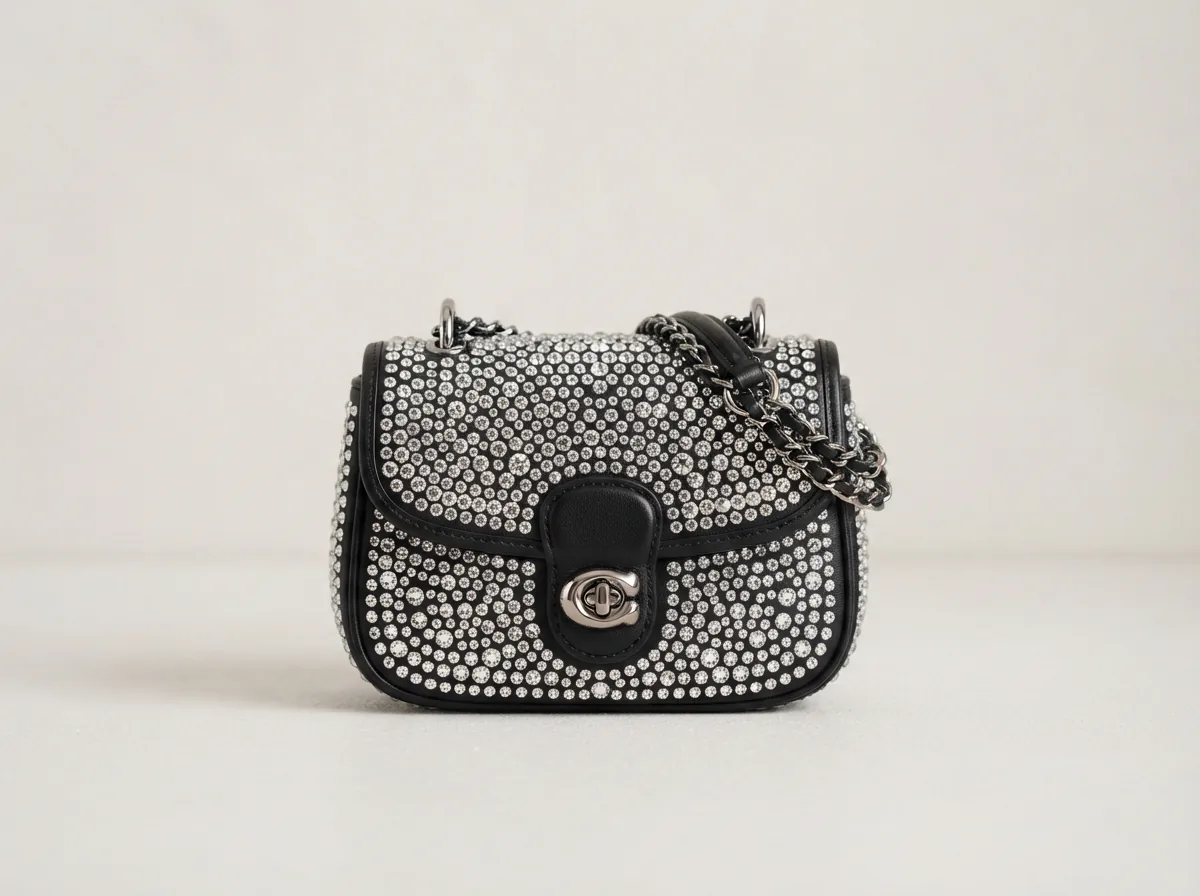 Coach Mini Crystal Shoulder Bag in a classic color with crystal highlights.
