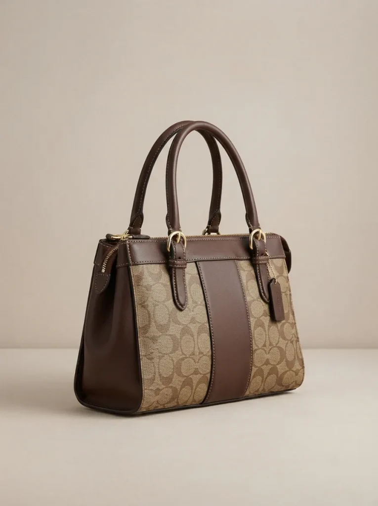 Coach Women's Maggie Small Tote Bag in Blocked Signature Canvas as the primary subject.