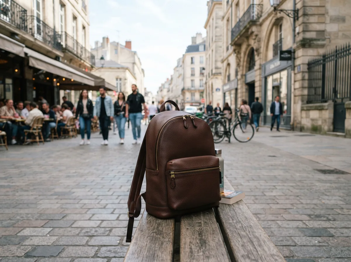 Collage of Coach backpacks in different use-case scenarios like office, travel, and casual settings.