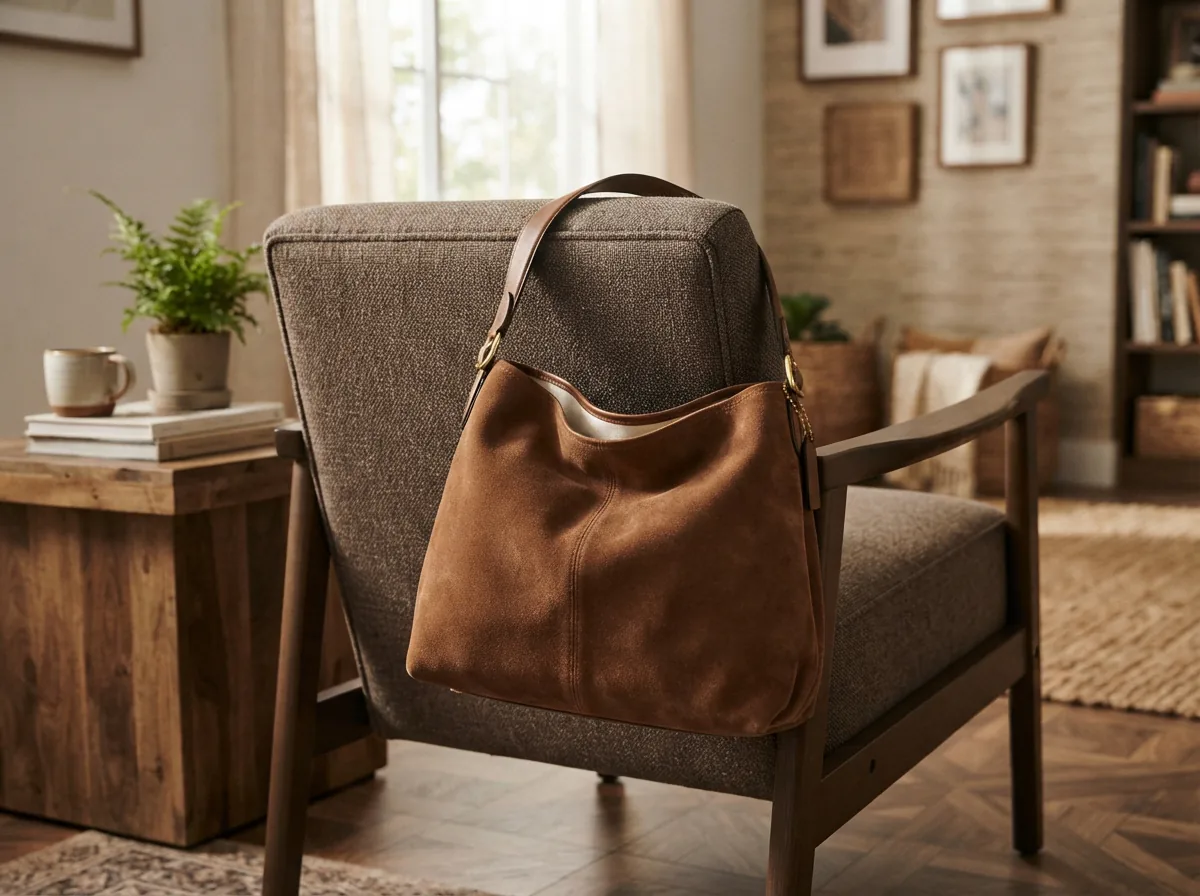 Coach Pillow Brooklyn Shoulder Bag 34 in brown suede and cotton.