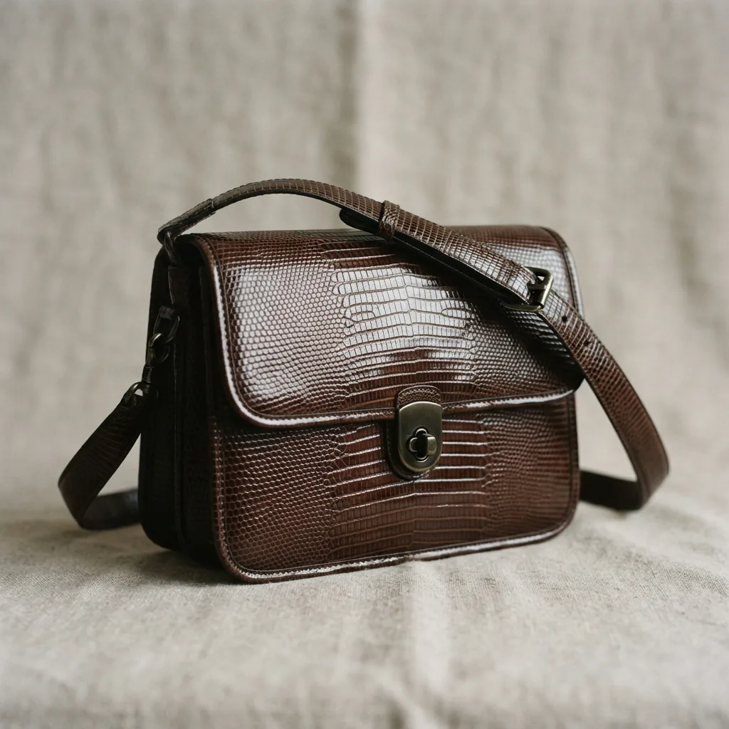Restored Alie Shoulder Bag in lizard leather, emphasizing its distinctive texture and restored elegance