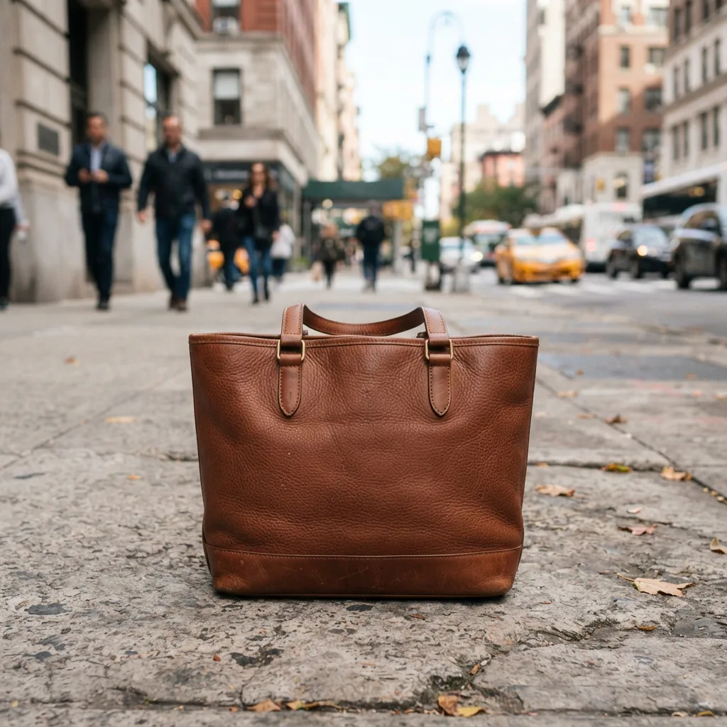 Close-up of Coach City Tote Bag in leather, highlighting details