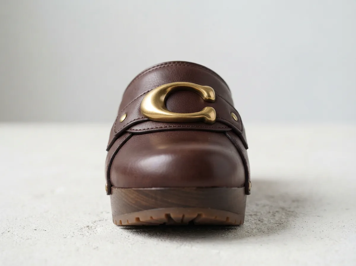 Coach Sculpted C Clog with C logo, front view.