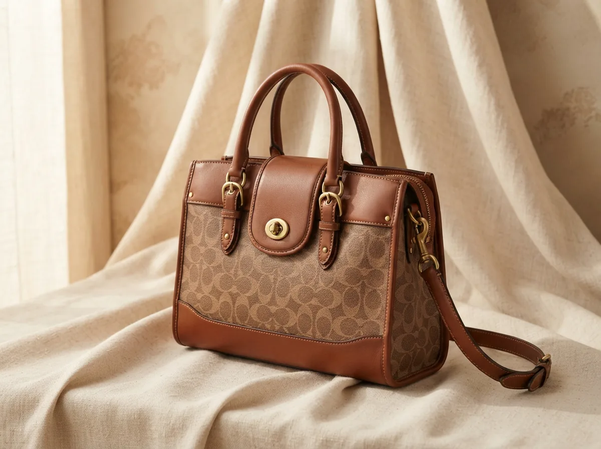 Coach Station Tote Bag in signature leather, highlighting its spacious interior and design.