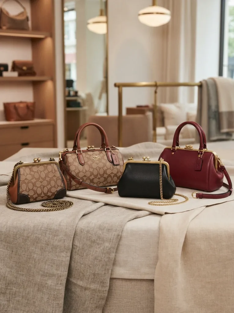 A hero image showcasing various Coach Kisslock Bags in a stylish arrangement.