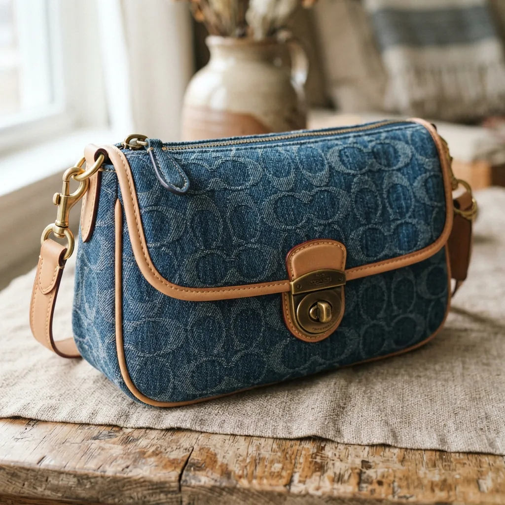 Coach Teri Shoulder Bag in signature regenerative cotton denim.