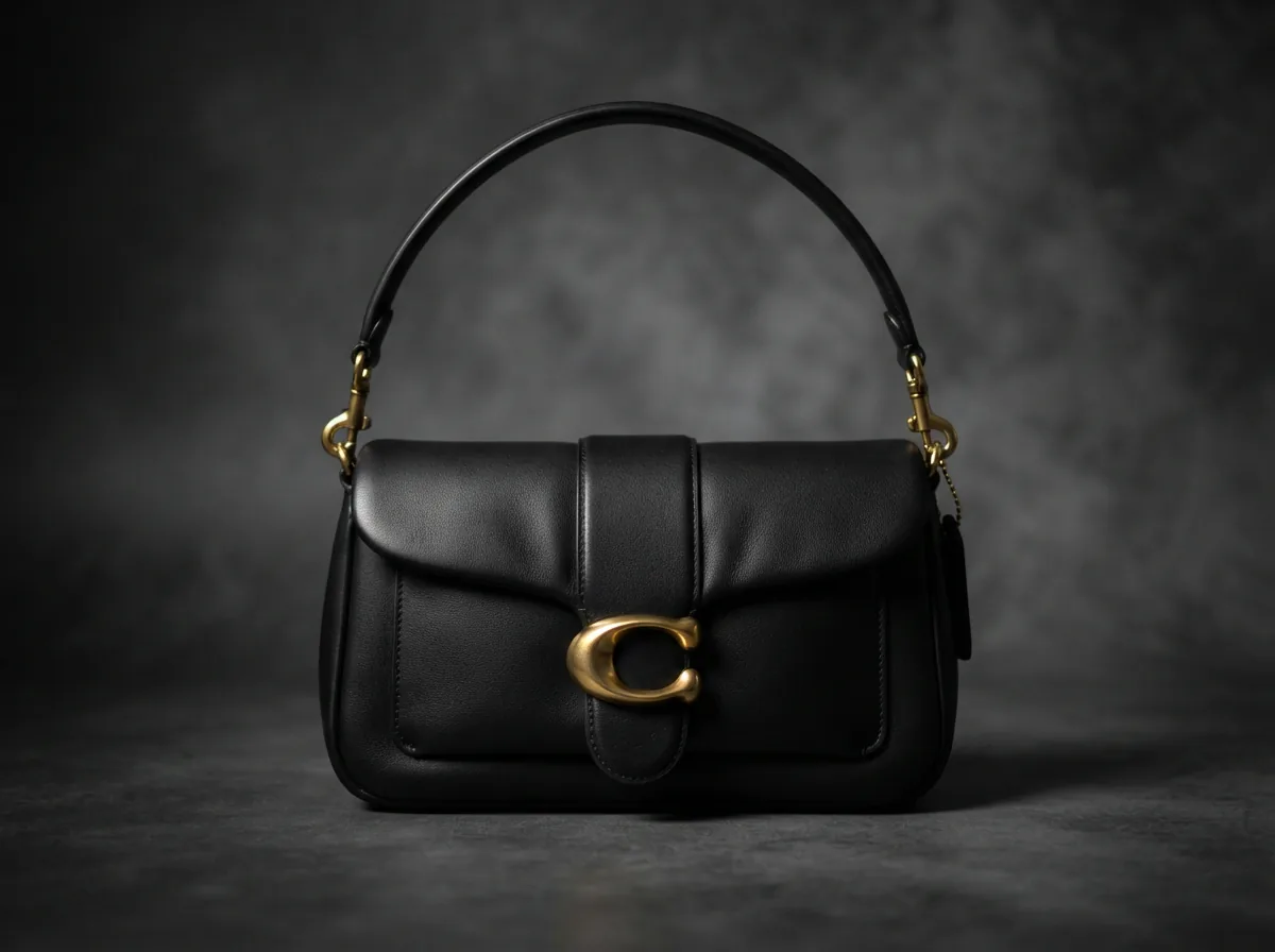 Coach Soft Tabby Shoulder Bag 20 in black leather, shown from the front.