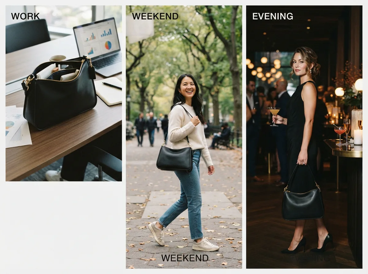 Scenes of Lana Bags used in different daily situations.