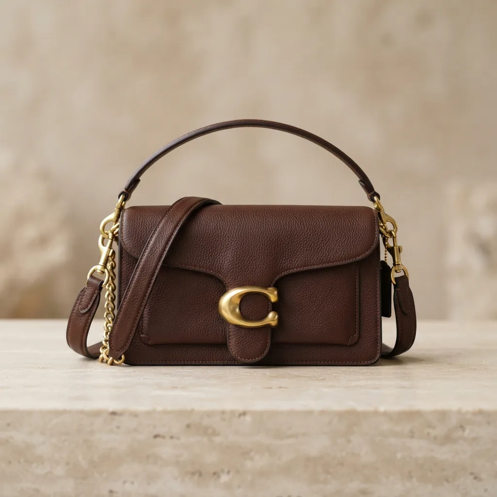Tabby Shoulder Bag 26 in brown leather with brass hardware.